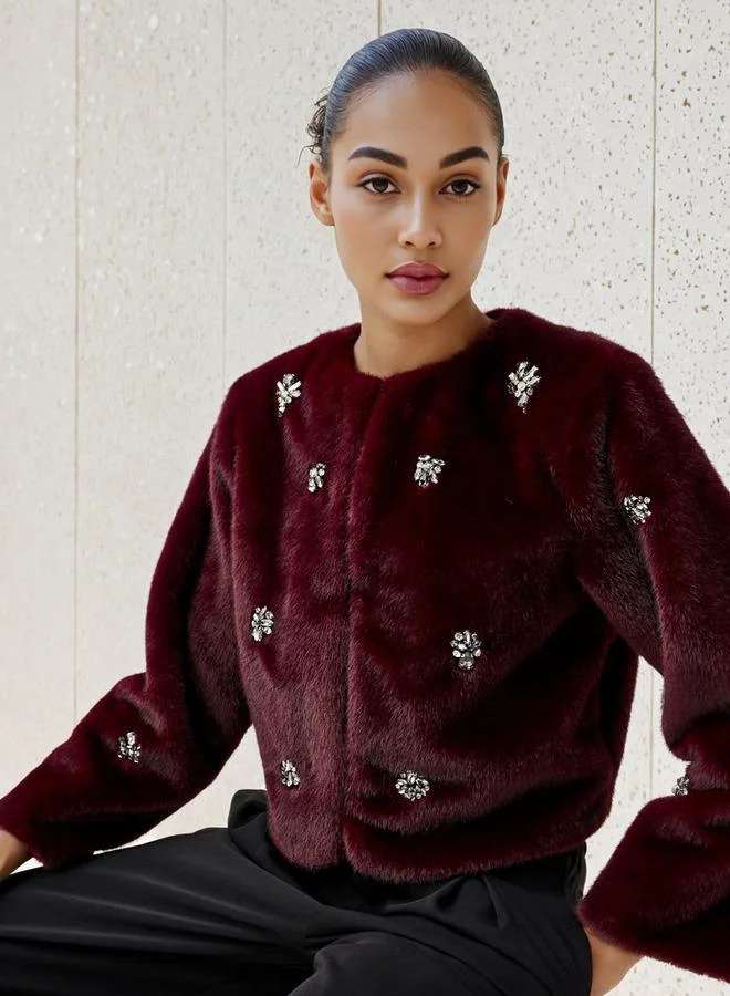 Iconic Embellished Faux Fur Jacket