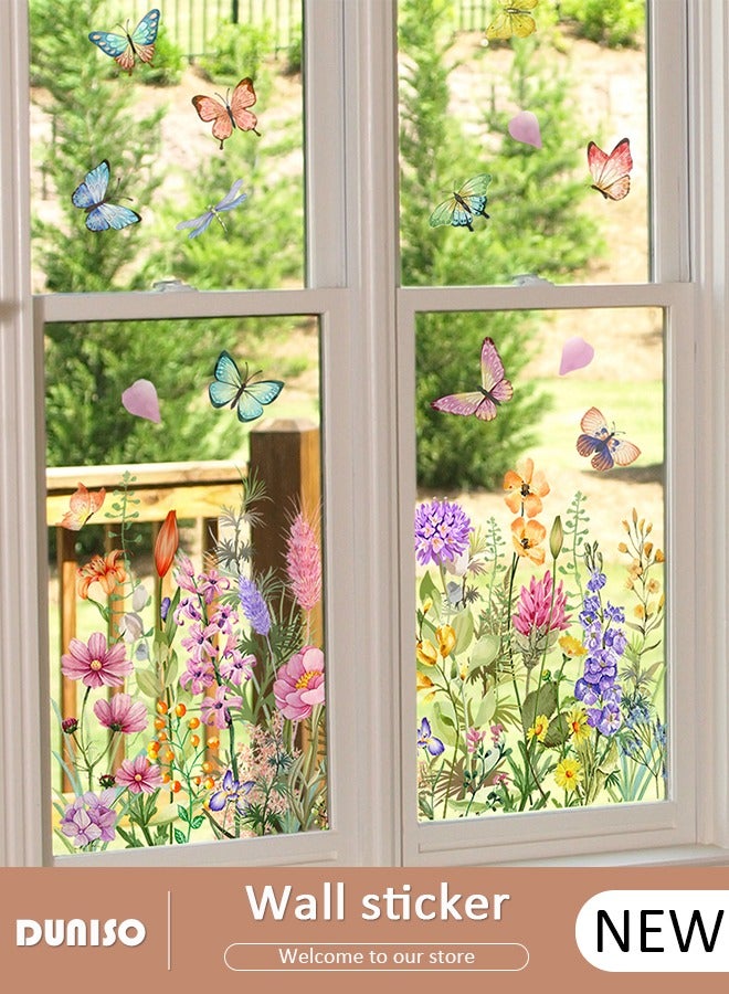 DUNISO ملصقات الزجاج الملونة للفراشات والزهور ملصق لاصق ثابت لغرفة المعيشة وغرفة النوم لتزيين المنزل 30*60 سم - Image 1
