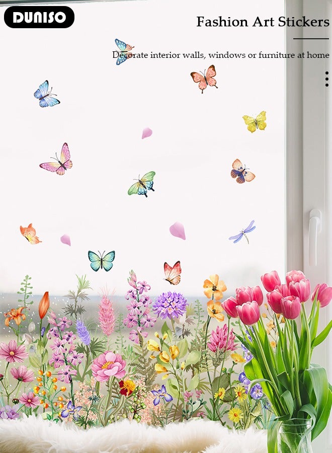 DUNISO ملصقات الزجاج الملونة للفراشات والزهور ملصق لاصق ثابت لغرفة المعيشة وغرفة النوم لتزيين المنزل 30*60 سم - Image 2