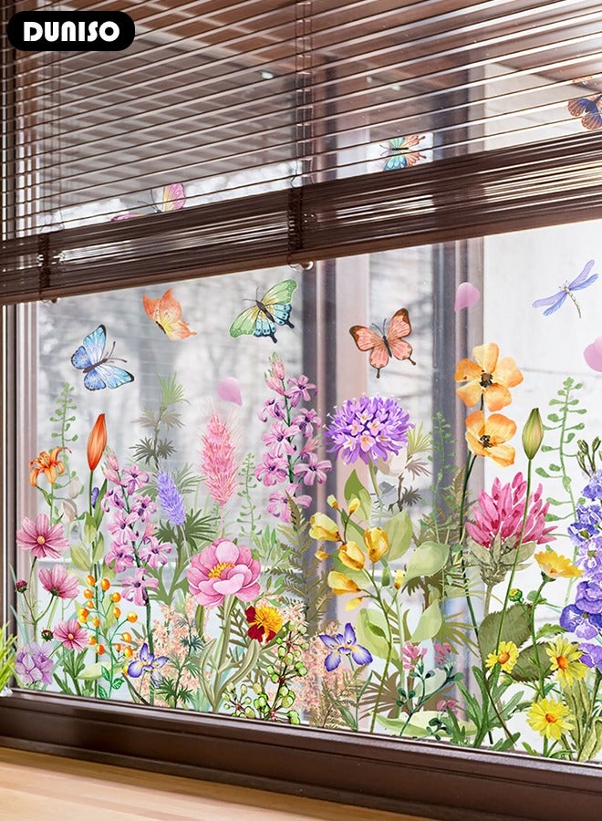 DUNISO ملصقات الزجاج الملونة للفراشات والزهور ملصق لاصق ثابت لغرفة المعيشة وغرفة النوم لتزيين المنزل 30*60 سم - Image 5