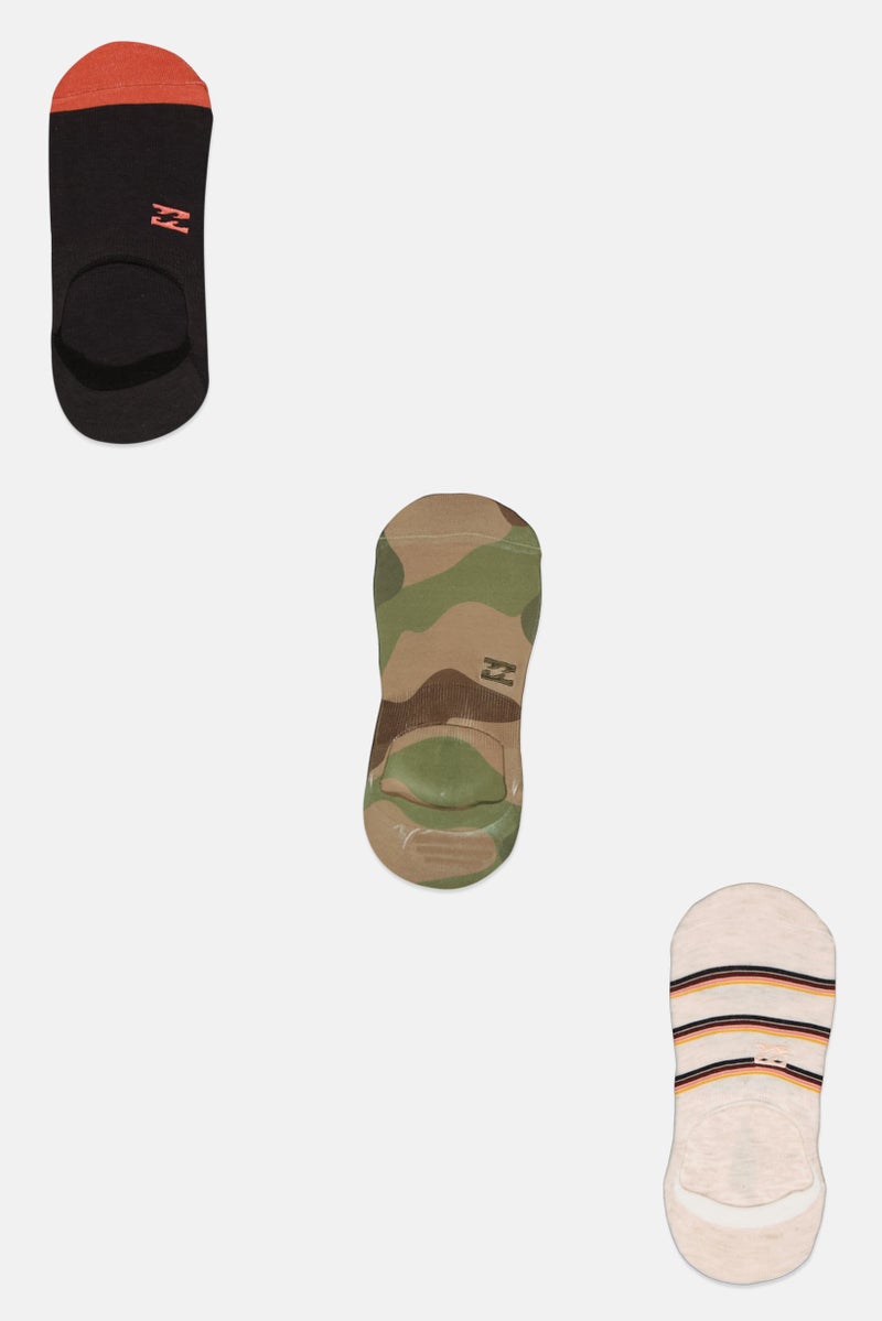 Billabong Women 3 Pack Camouflage Invisible Socks, Olive - Image 1