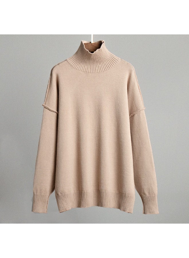 NIBEMINENT Women's Turtleneck Sweater Autumn Winter  Casual Loose Lazy Thickened Knit Pullover Top - Image 1