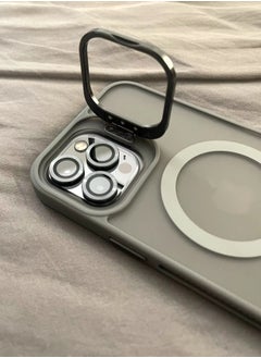 Exotic Folding Camera Bracket Matte Magnetic Case for iPhone 15 Pro Max, Wireless Charging with Lens Film Shock-proof Cover, Natural Titanium  - Image 2
