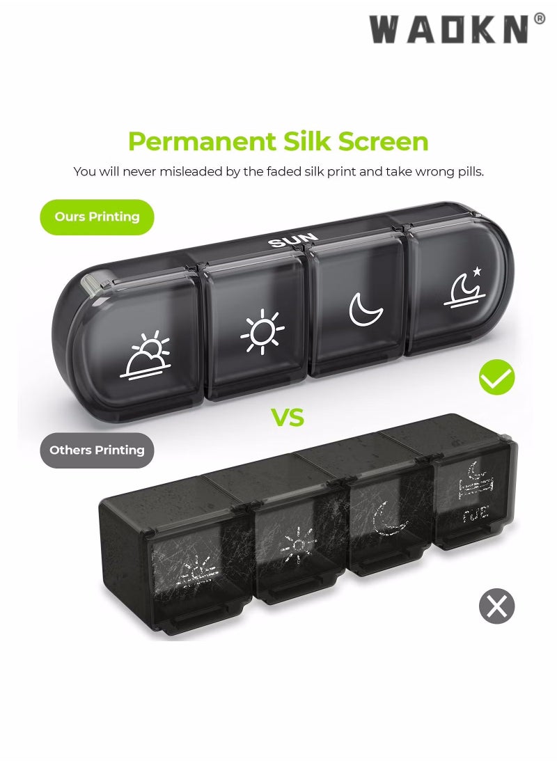 WAOKN - Weekly Pill Organizer, 7 Daily Large Pill Box Cases, Portable Pill Case, 4 Times a Day, BPA Free, Easy to Carry, to Hold Fish Oils, Vitamins, Supplements, Medication, Black - Image 1