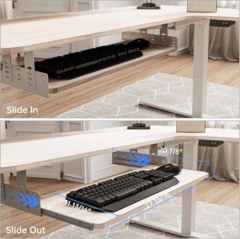 EUREKA ERGONOMIC Adjustable Keyboard Tray Under Desk, 28x11 Inch Large Slide Out Keyboard & Mouse Platform Tray, Wooden Pull Out Computer Keyboard Drawer for Typing Home Office Desk, Maple - Image 2
