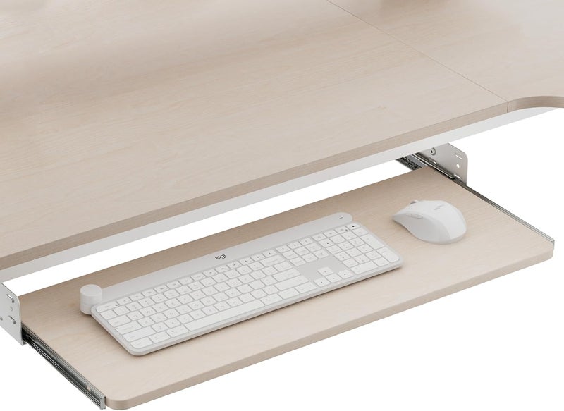 EUREKA ERGONOMIC Adjustable Keyboard Tray Under Desk, 28x11 Inch Large Slide Out Keyboard & Mouse Platform Tray, Wooden Pull Out Computer Keyboard Drawer for Typing Home Office Desk, Maple - Image 1