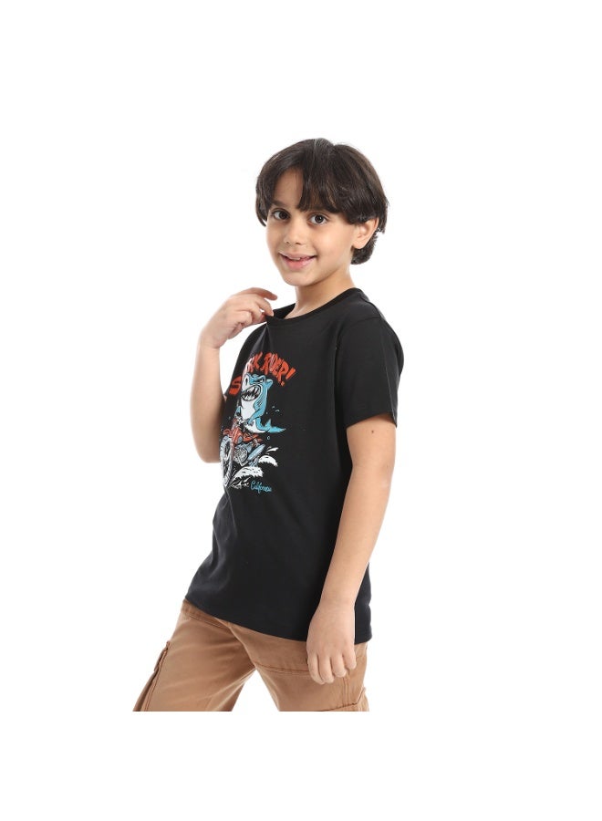 Andora Round Neck Printed Short Sleeve Boy T-shirt_Black Shadow - Image 4