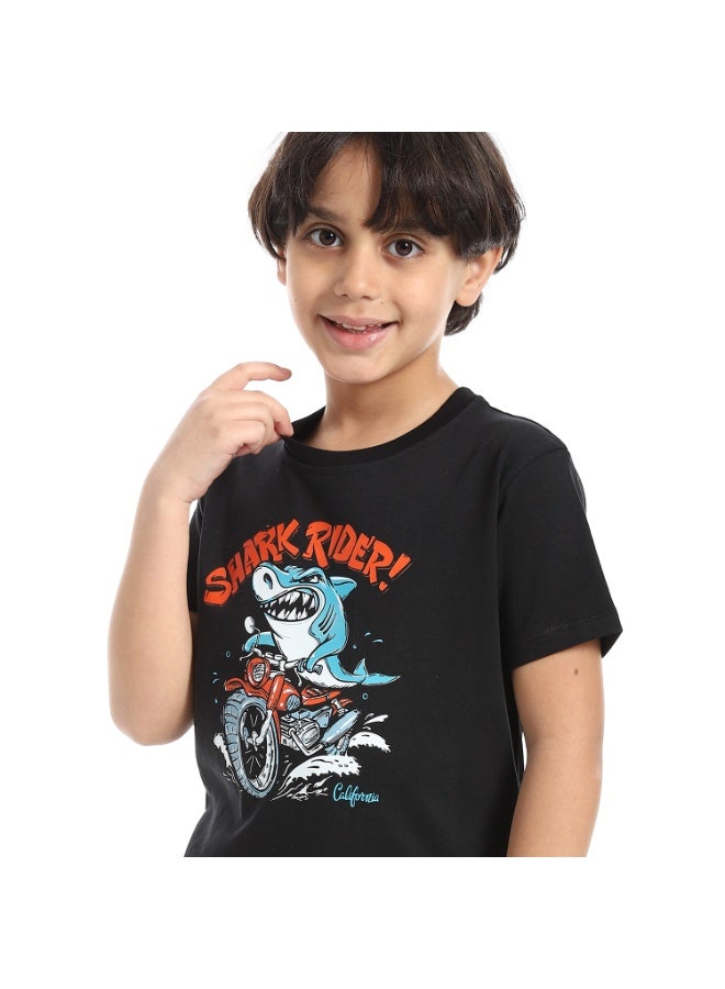 Andora Round Neck Printed Short Sleeve Boy T-shirt_Black Shadow - Image 2