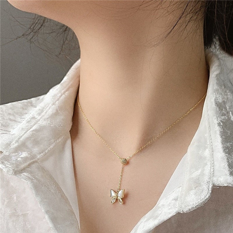Clavicle chain Korea 14k gold bow clavicle chain personality fashion necklace net red ins simple cold wind - Image 4