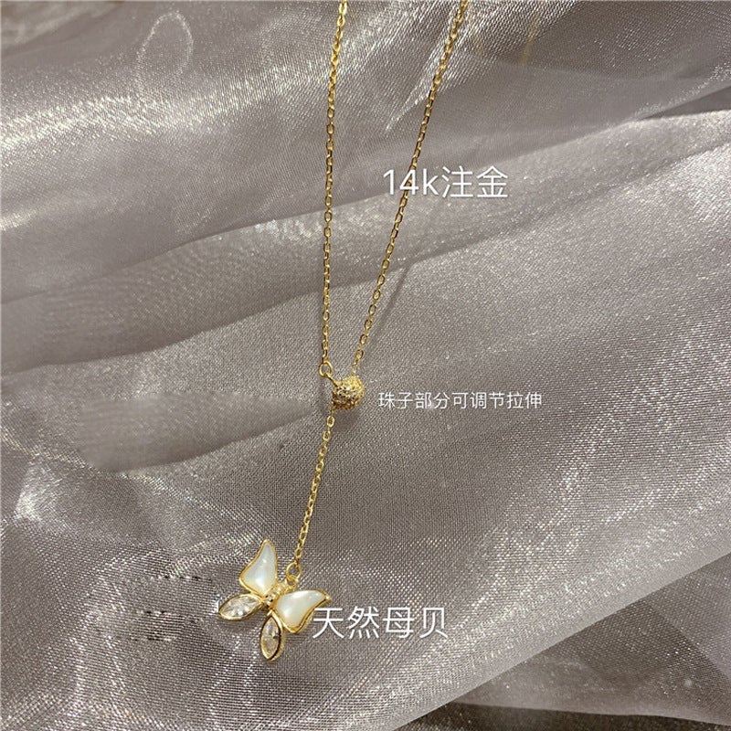 Clavicle chain Korea 14k gold bow clavicle chain personality fashion necklace net red ins simple cold wind - Image 1