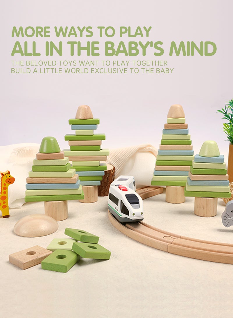 واسيانور 58 قطعة من كتل البناء الخشبية للأطفال من 8 أشهر فما فوق، لعبة تعليمية من سلسلة منتيسوري - لعبة تركيب حسية ورياضيات Vorschule، هدية البناء المبكرة للطفل، الأولاد والإناث - Image 2