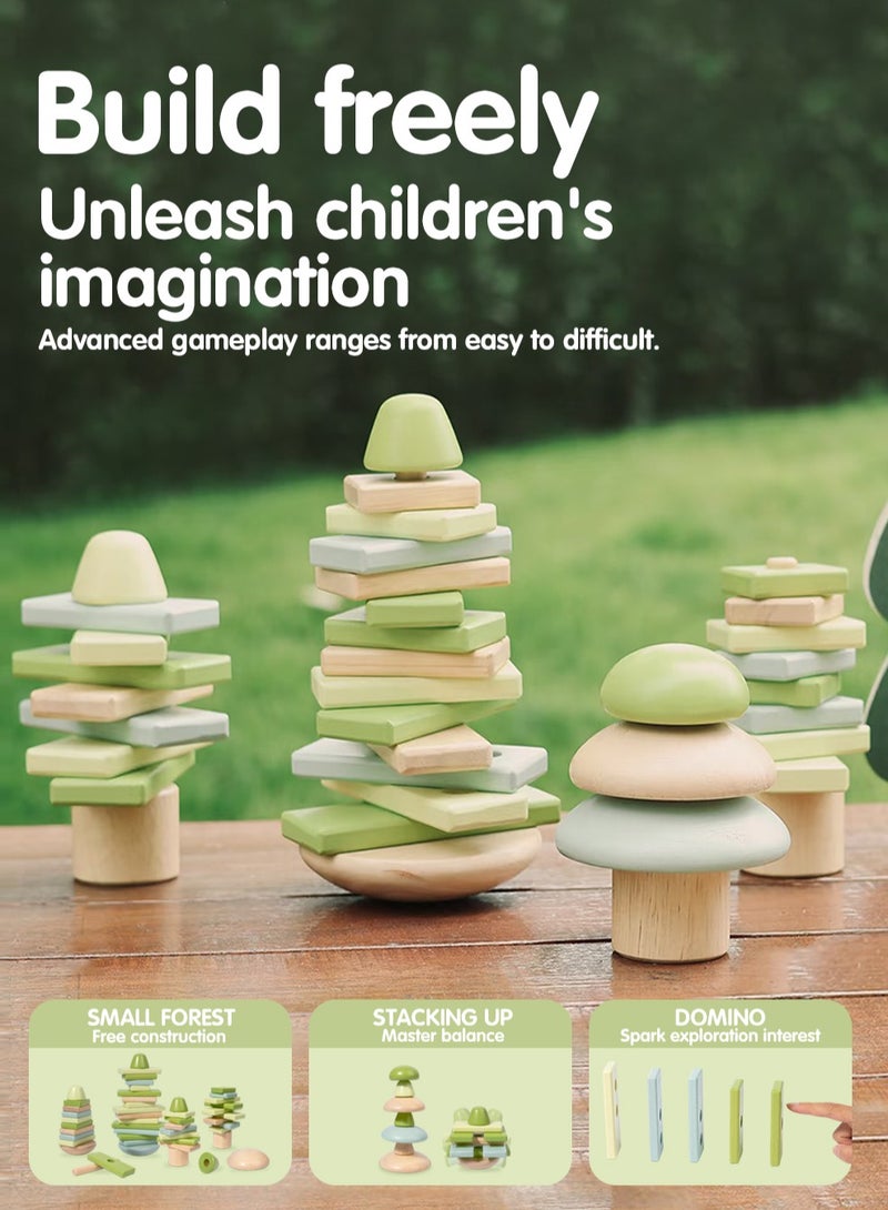 واسيانور 58 قطعة من كتل البناء الخشبية للأطفال من 8 أشهر فما فوق، لعبة تعليمية من سلسلة منتيسوري - لعبة تركيب حسية ورياضيات Vorschule، هدية البناء المبكرة للطفل، الأولاد والإناث - Image 1