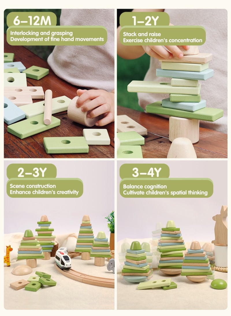 واسيانور 58 قطعة من كتل البناء الخشبية للأطفال من 8 أشهر فما فوق، لعبة تعليمية من سلسلة منتيسوري - لعبة تركيب حسية ورياضيات Vorschule، هدية البناء المبكرة للطفل، الأولاد والإناث - Image 3