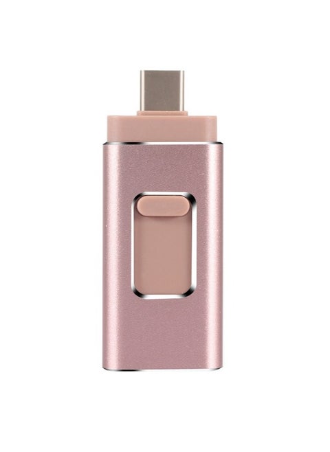 32GB USB Flash Drive, Shock Proof 3-in-1 External USB Flash Drive, Safe And Stable USB Memory Stick, Convenient And Fast Metal Body Flash Drive, Rose Gold (Type-C Interface + apple Head + USB)
