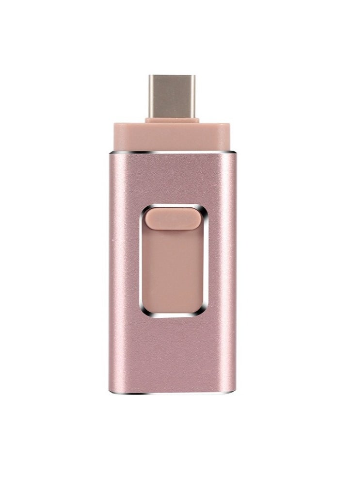 AROAQ 32GB USB Flash Drive, Shock Proof 3-in-1 External USB Flash Drive, Safe And Stable USB Memory Stick, Convenient And Fast Metal Body Flash Drive, Rose Gold (Type-C Interface + apple Head + USB)  - Image 1