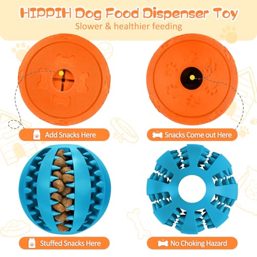 HIPPIH Dog Puzzle Toy 2 Pack, Interactive Dog Toys for Treat Dispensing, Durable Puppy Toys for Teething, Dog Treat Ball for Teeth/Slow Feeder/IQ Training/Playing, Blue-2.75‘’, Orange-3.14‘’ - Image 5