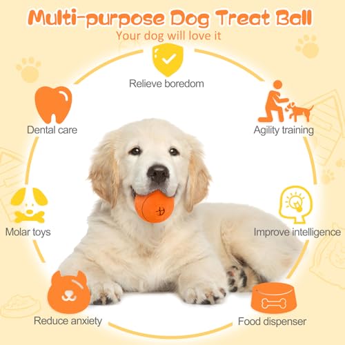 HIPPIH Dog Puzzle Toy 2 Pack, Interactive Dog Toys for Treat Dispensing, Durable Puppy Toys for Teething, Dog Treat Ball for Teeth/Slow Feeder/IQ Training/Playing, Blue-2.75‘’, Orange-3.14‘’ - Image 4