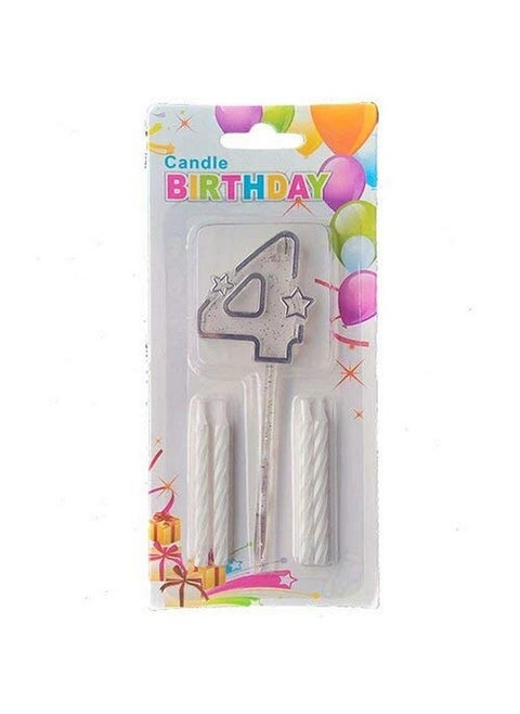 Funcart Multicolor Transparent Number 4 Cake Topper Candle(4 Candle and 1 Topper)