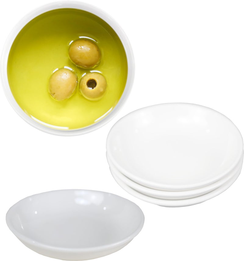 Iconikal 4Pack Round Ceramic Dipping Oil Dish Or Planter Saucer White 4Inch Diameter