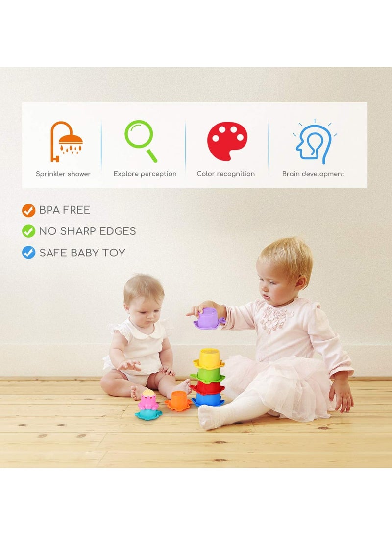 SYOSI 8PCS Baby Bathtub Stacking Cup Toy Set, Squirting Bath Toys Summer Beach Fun Water Play Stacking Cups Squirting & Stacking Cups Fun Water Play Toys for Toddlers & Infants - Fun & Educational - Image 2