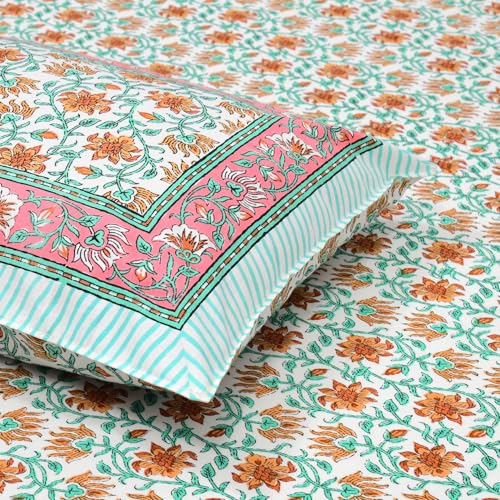DE CAMA Since 1997 | 100% Cotton 300 TC Premium King Size Bedsheet for Double Bed (90 x 108 Inch) with 2 Pillow Covers Set (17 x 27 Inch) Designer Printed Bedsheet Set - JAAL, Multicolor - Image 4