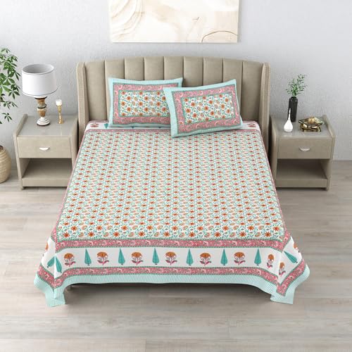 DE CAMA Since 1997 | 100% Cotton 300 TC Premium King Size Bedsheet for Double Bed (90 x 108 Inch) with 2 Pillow Covers Set (17 x 27 Inch) Designer Printed Bedsheet Set - JAAL, Multicolor - Image 3