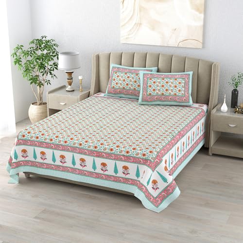DE CAMA Since 1997 | 100% Cotton 300 TC Premium King Size Bedsheet for Double Bed (90 x 108 Inch) with 2 Pillow Covers Set (17 x 27 Inch) Designer Printed Bedsheet Set - JAAL, Multicolor - Image 2