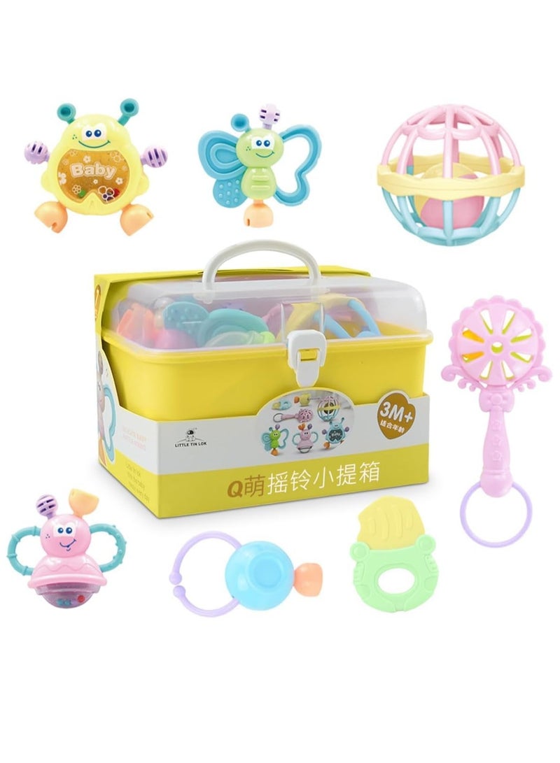 مجموعة خشخيشة للأطفال مكونة من 7 قطع من المطاط الناعم الحسي للاطفال الرضع وحديثي الولادة لون (أصفر) - Image 1