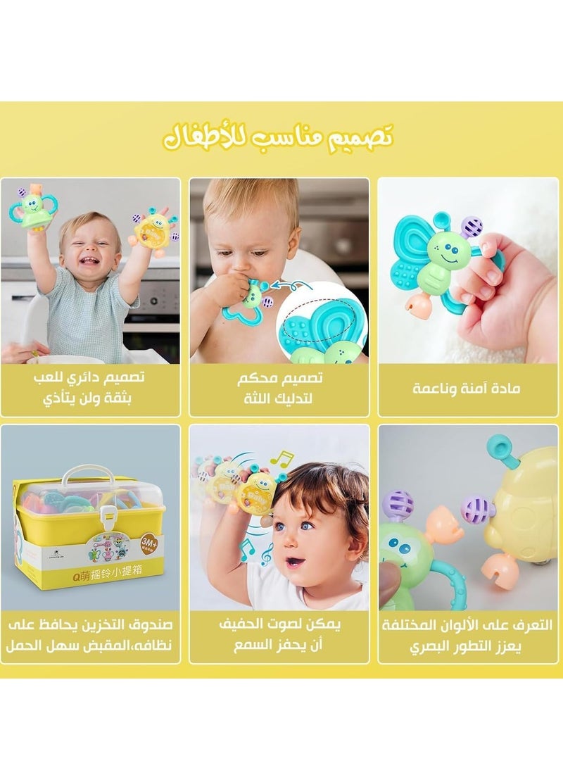 مجموعة خشخيشة للأطفال مكونة من 7 قطع من المطاط الناعم الحسي للاطفال الرضع وحديثي الولادة لون (أصفر) - Image 4
