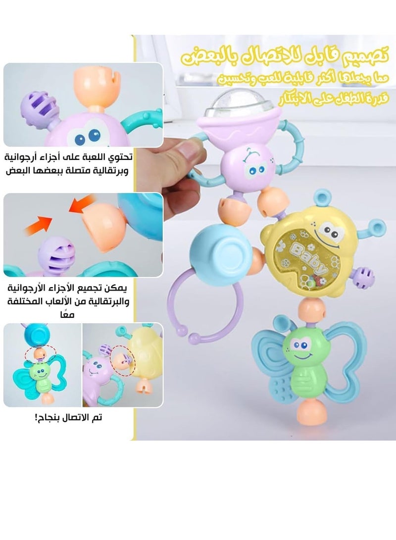 مجموعة خشخيشة للأطفال مكونة من 7 قطع من المطاط الناعم الحسي للاطفال الرضع وحديثي الولادة لون (أصفر) - Image 5