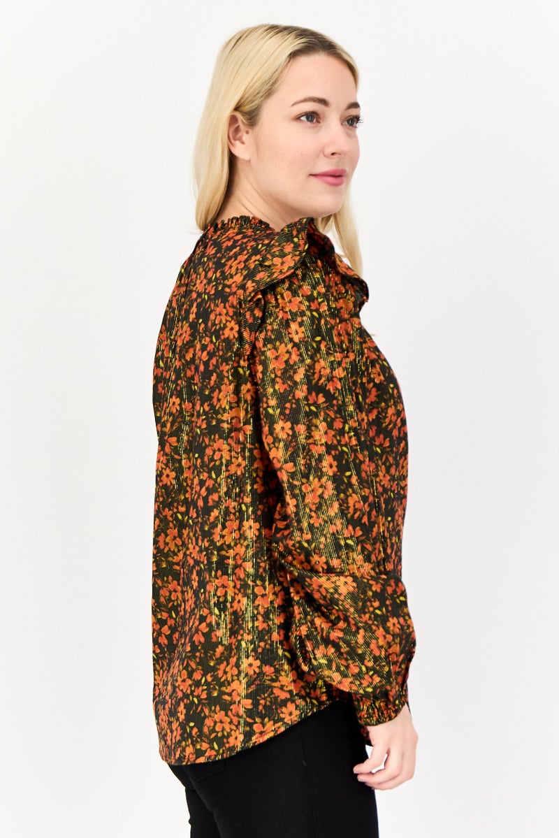 GAP Women Round Neck Long Sleeve Floral Print Blouse, Multicolor - Image 2