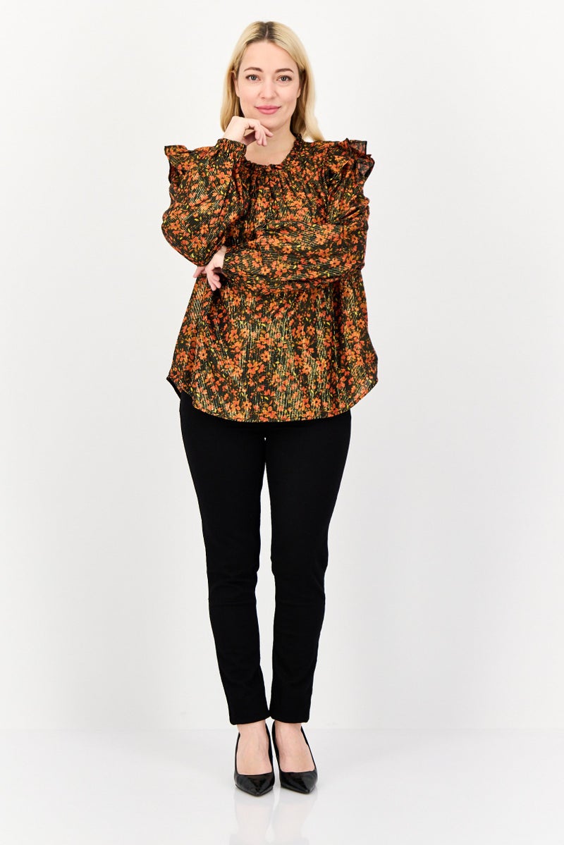 GAP Women Round Neck Long Sleeve Floral Print Blouse, Multicolor - Image 4
