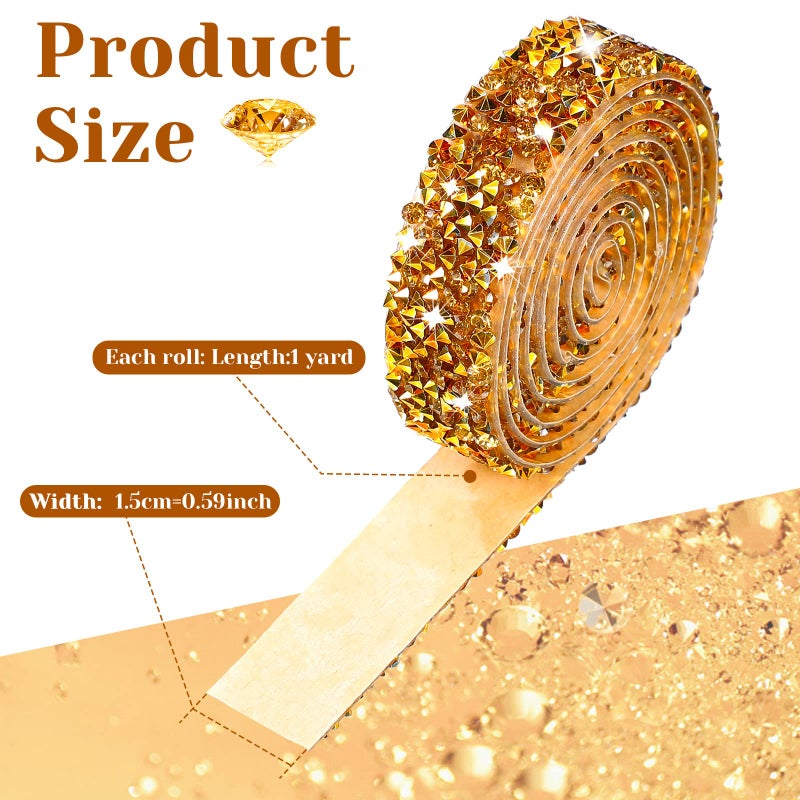 Xinnun 5 Rolls Rhinestone Ribbon Self-Adhesive Crystal Shiny Rhinestone Strips Bling Resin Diamond Ribbon for Mother's Day Decor Art Craft DIY Party(Basic Style,Gold) - Image 2