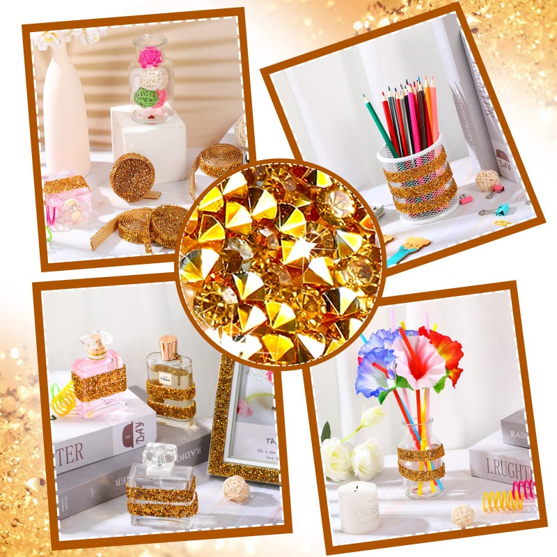 Xinnun 5 Rolls Rhinestone Ribbon Self-Adhesive Crystal Shiny Rhinestone Strips Bling Resin Diamond Ribbon for Mother's Day Decor Art Craft DIY Party(Basic Style,Gold) - Image 5