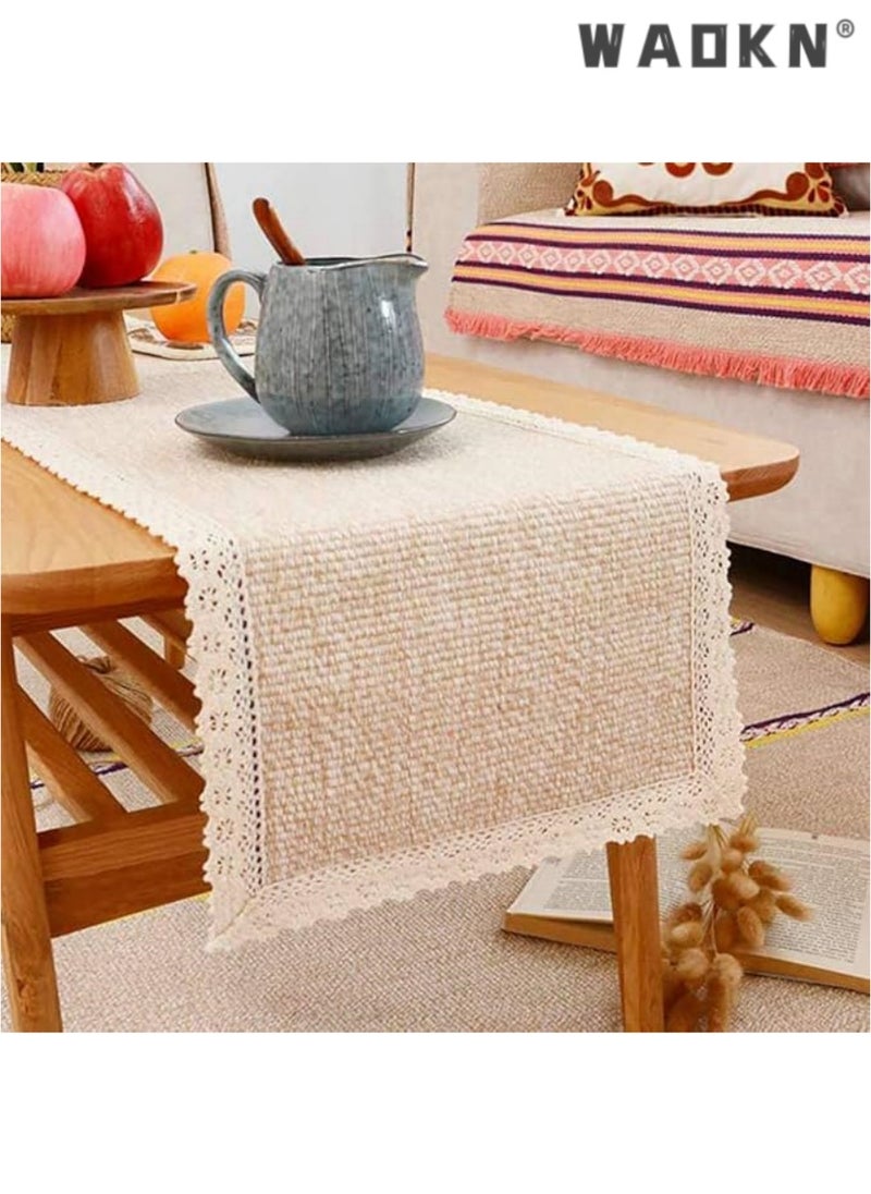 WAOKN Table Runner, 30 * 180 CM Burlap Table Runner for Modern Farmhouse Decor, Natural Cotton Woven Runner with Tassels for Wedding Party Farmhouse Dining Table Decor  - Image 3