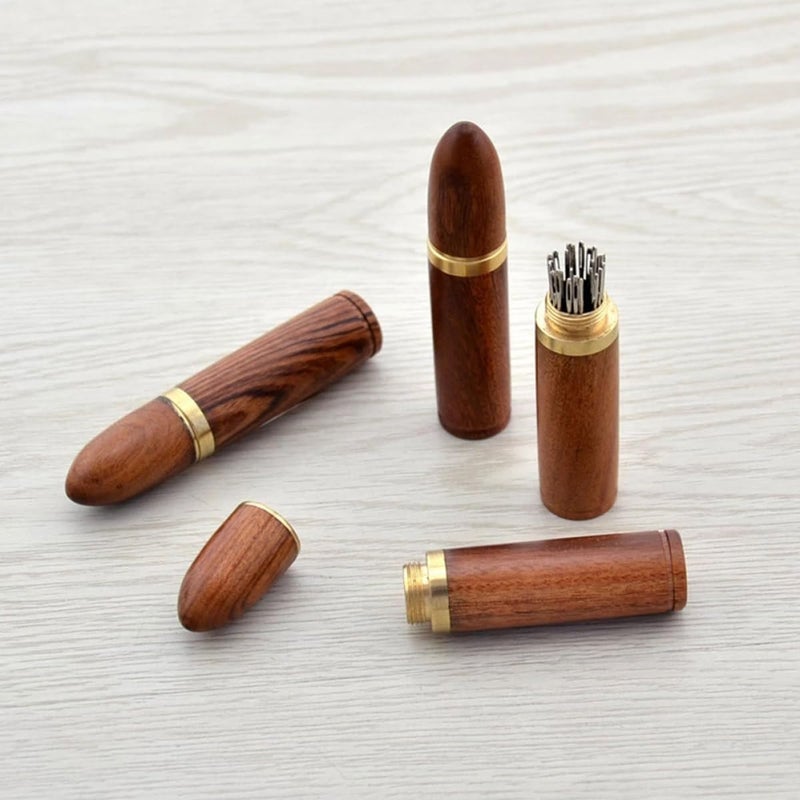 DRESSOOS 4pcs Portable Wooden Sewing Needle Box Storage Tube DIY Sewing Holder Kit for Travel and Craft Organization - Image 5