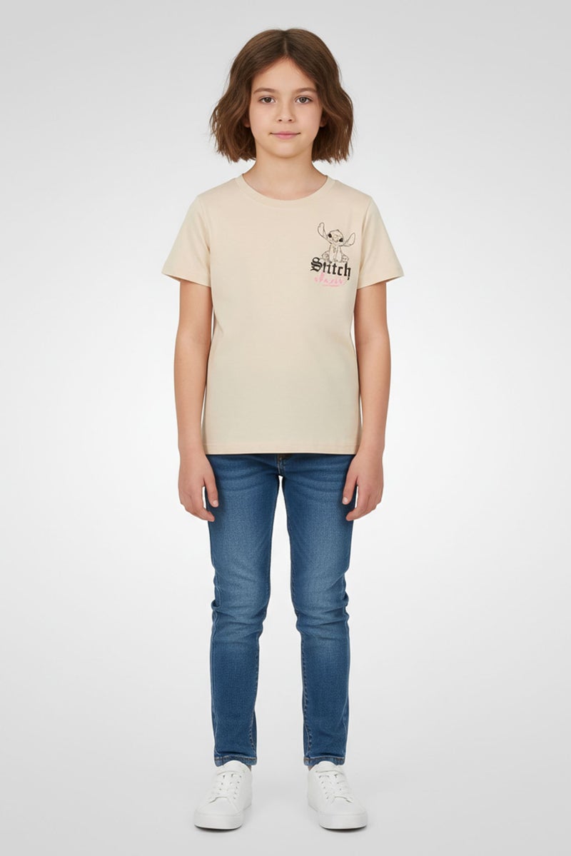 Disney Kids Girl Short Sleeve Graphic Top, Light Tan - Image 1