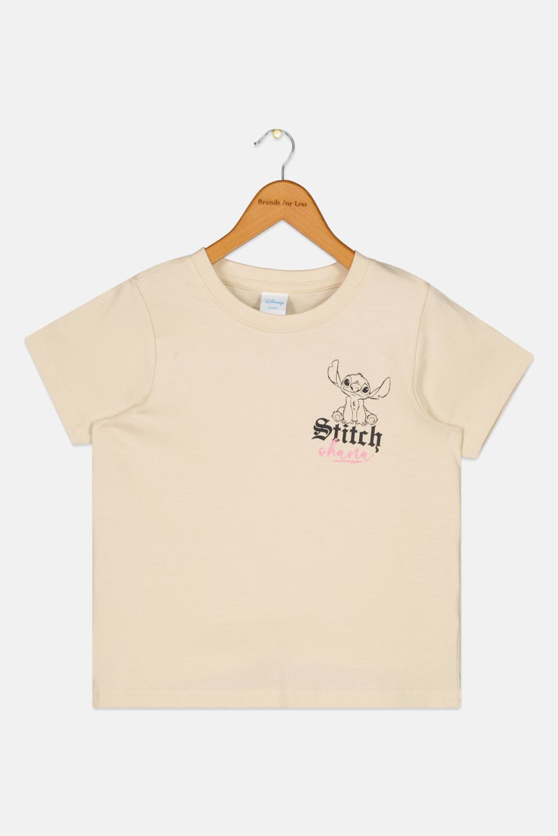 Disney Kids Girl Short Sleeve Graphic Top, Light Tan - Image 2