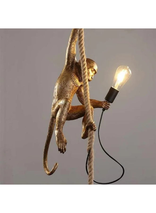 المفتاحة مصباح قرد إبداعي معلق بحبل - وحدة إضاءة ديكورية فريدة مستوحاة من الحيوانات لغرفة المعيشة أو غرفة النوم أو المكتب | مصباح منحوت من الراتنج الفني مع لمبة LED دافئة - Image 1