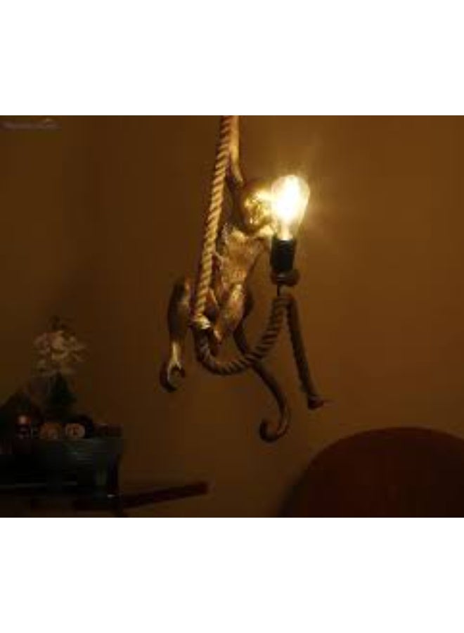 المفتاحة مصباح قرد إبداعي معلق بحبل - وحدة إضاءة ديكورية فريدة مستوحاة من الحيوانات لغرفة المعيشة أو غرفة النوم أو المكتب | مصباح منحوت من الراتنج الفني مع لمبة LED دافئة - Image 3