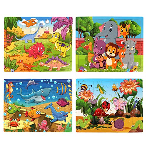 SYNARRY Wooden Jigsaw Puzzles for Kids Age 35 Year Old 4 Pack 2440 Pieces Preschool Educational Learning Toys Gift Set for Children Easter Basket Stuffers Gifts for Kids - Image 1