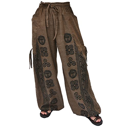 Siamrose Casual Yoga Harem Pants Men Women Baggy Lounge Trousers, 2 Pockets Adjustable Length Brown - Image 1