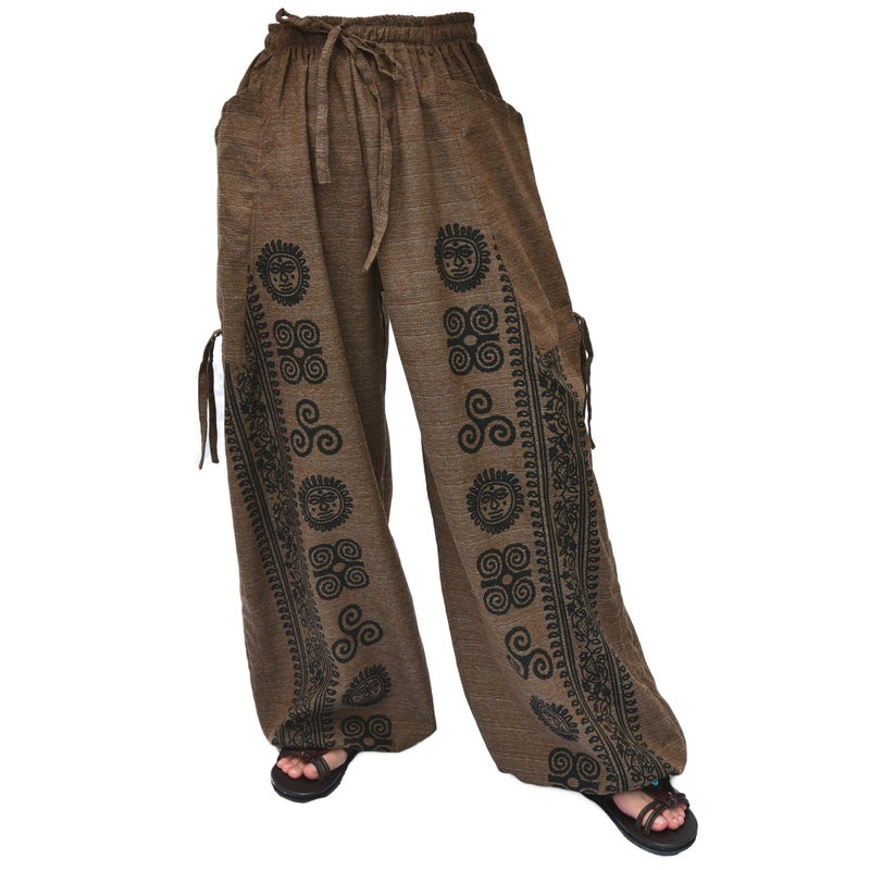 Siamrose Casual Yoga Harem Pants Men Women Baggy Lounge Trousers, 2 Pockets Adjustable Length Brown - Image 4