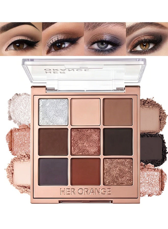 HERORANGE 9 Colors Cool Gray Oat Eyeshadow Palette, Multi Tone Blendable Pigmented Matte Shimmer Eyeshadow Powder, Long Lasting Daily & Smoky Eye Makeup 03# - Image 1