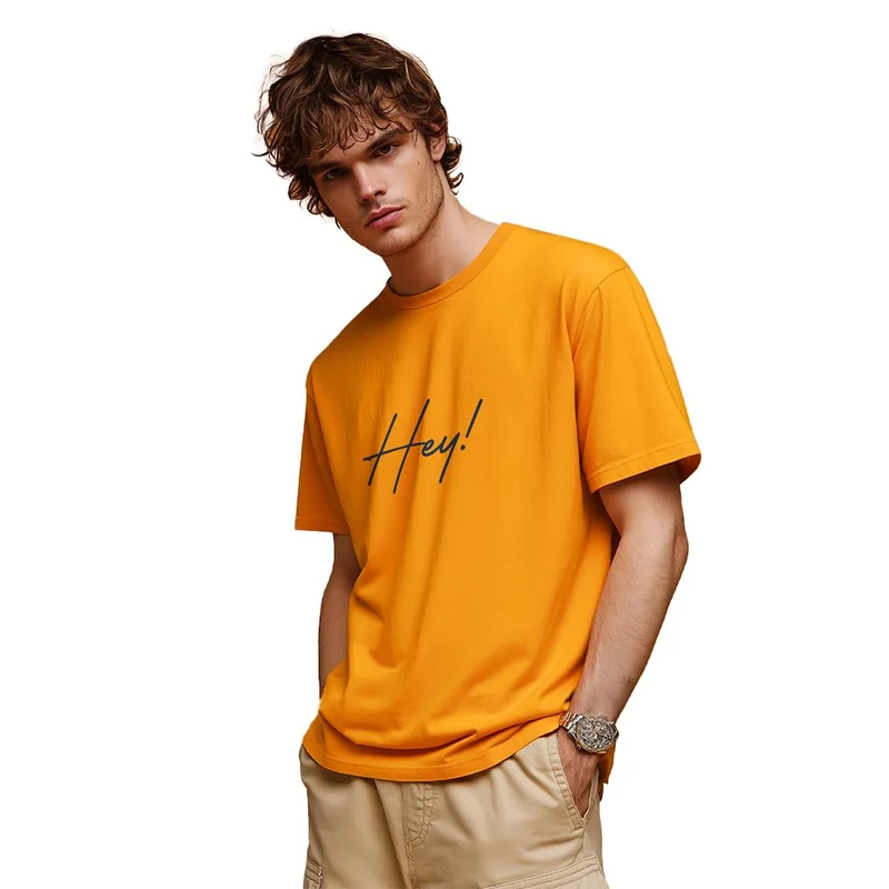 نوبيرو Men's Orange Printed T-Shirt for Men