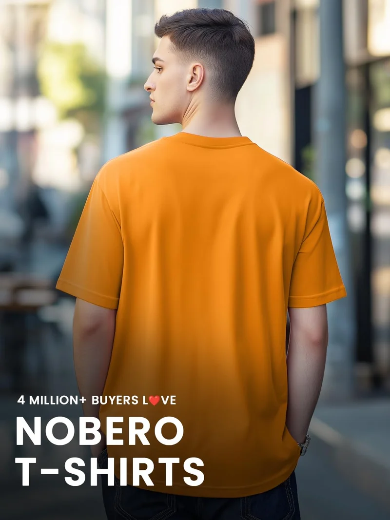 NOBERO  Men's Orange Printed T-Shirt for Men for Men | Best Price UAE