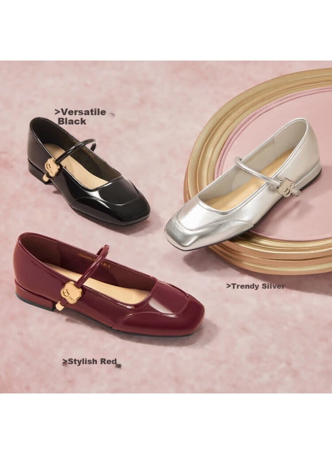 Red Dragonfly Retro Mary Jane Shoes Spring And Summer Shallow Mouth Low Heel Women's Shoes French Square Head Soft Bottom Women's Single Shoes Wtb34373 Silver 36 - Image 2