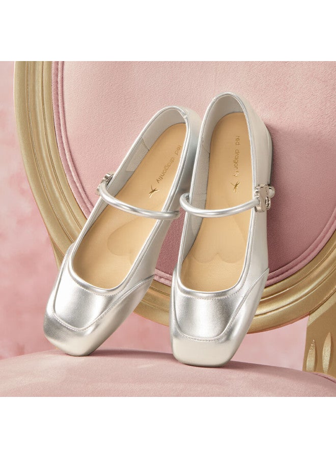 Red Dragonfly Retro Mary Jane Shoes Spring And Summer Shallow Mouth Low Heel Women's Shoes French Square Head Soft Bottom Women's Single Shoes Wtb34373 Silver 36 - Image 1