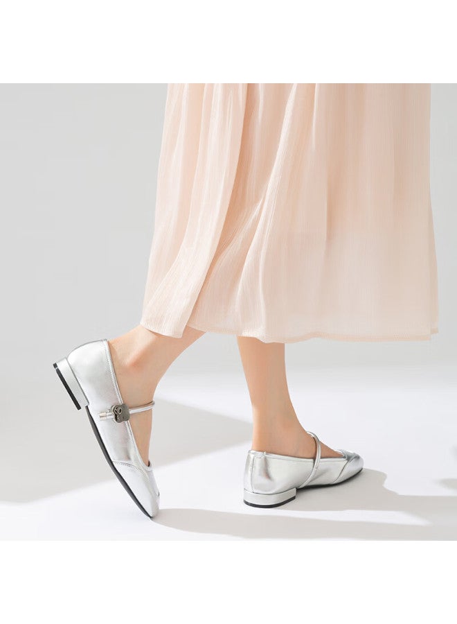 Red Dragonfly Retro Mary Jane Shoes Spring And Summer Shallow Mouth Low Heel Women's Shoes French Square Head Soft Bottom Women's Single Shoes Wtb34373 Silver 36 - Image 3
