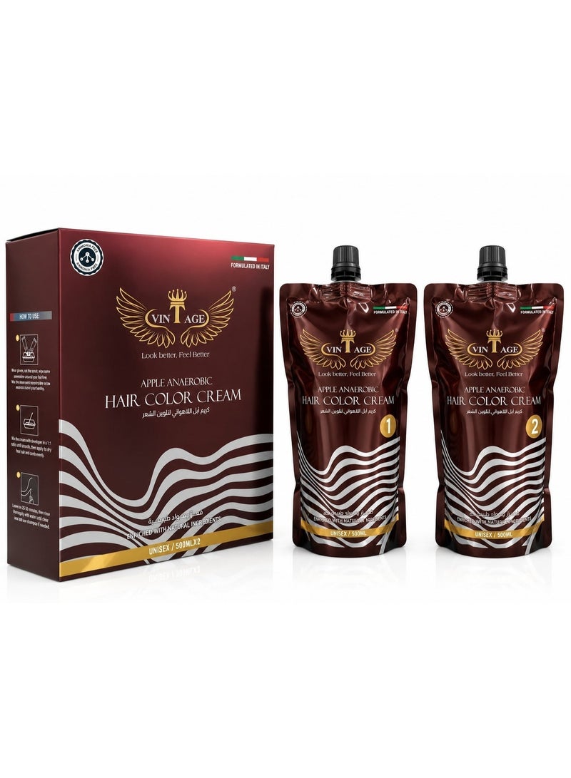 vintage VIN TAGE Apple Anaerobic Hair Color Cream Brownish Black 500ml × 2 – Ammonia Free – Enriched with Natural Ingredients – Unisex - Image 1